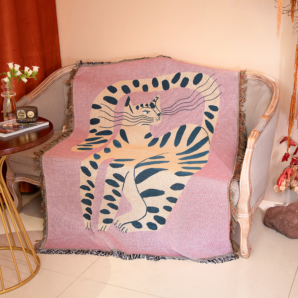Boho Throw Blanket Fringe - Ville Textile Ins Rose Fille Chat
