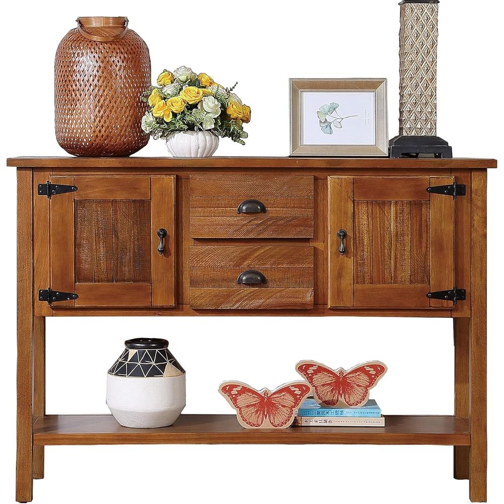 Storage & Organization - Table en bois massif avec tiroirs,